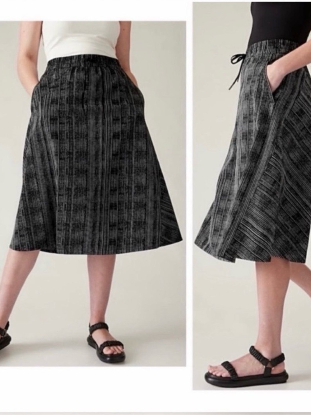 Athleta Casual Black Textured A-Line Skirt